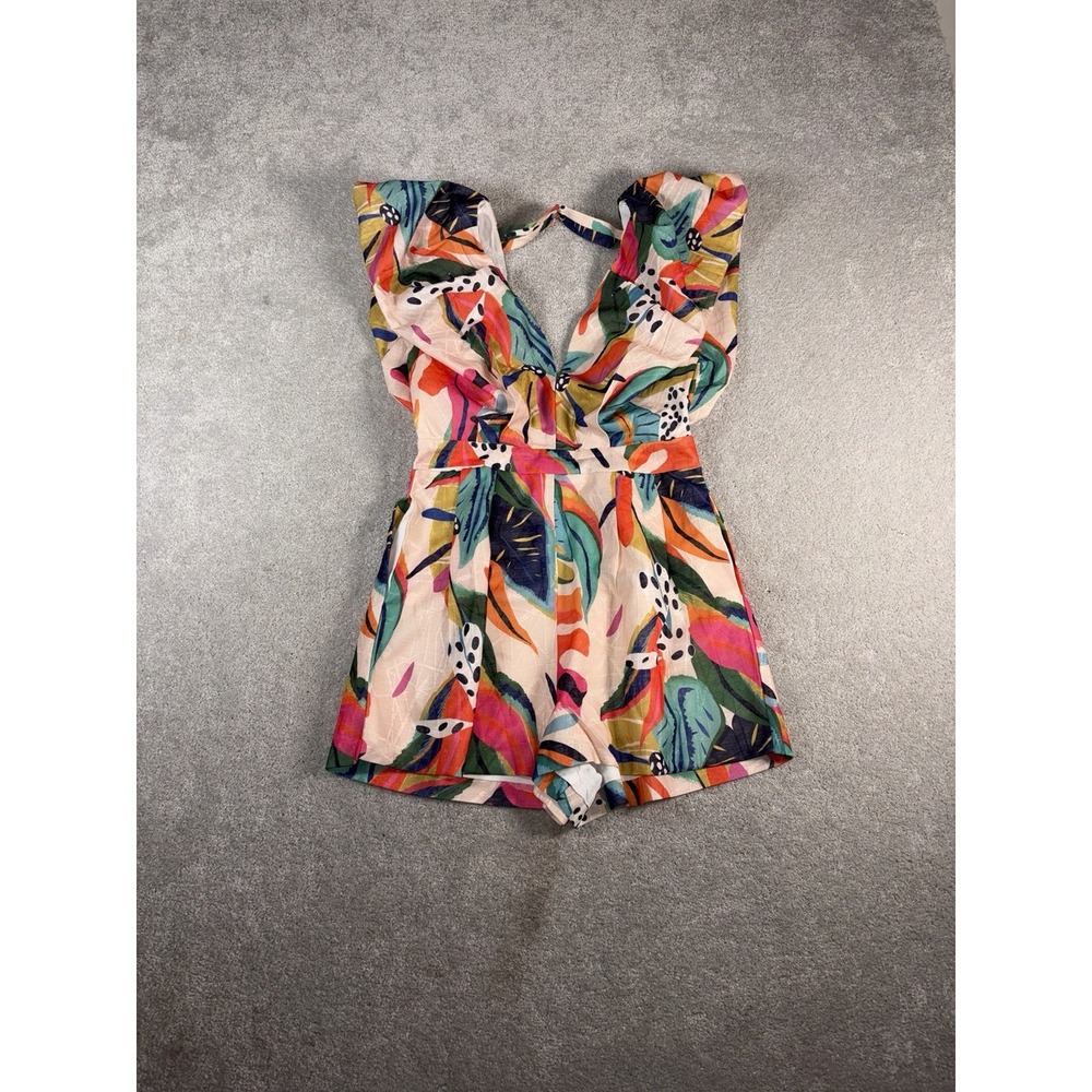 Multi-Color Tropical Print V-Neck Romper